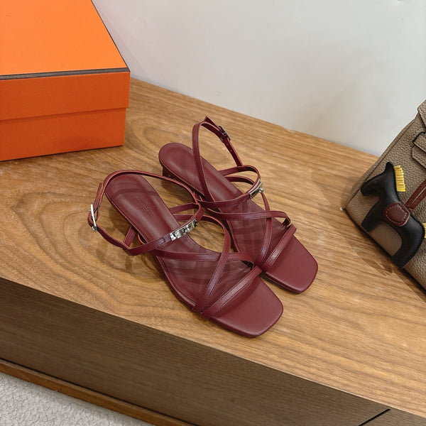 Hermes June Sandal Burgundy in Cowhide 744050