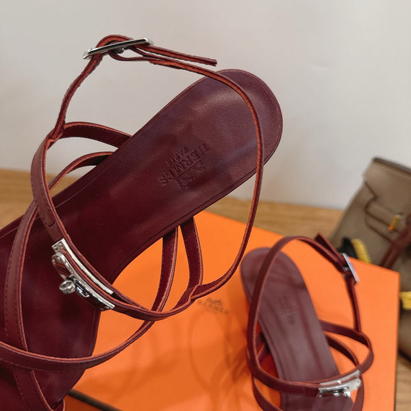 Hermes June Sandal Burgundy in Cowhide 744050