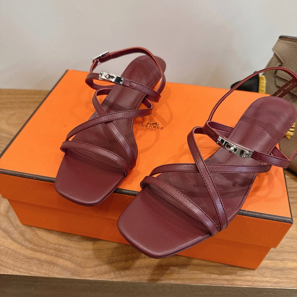 Hermes June Sandal Burgundy in Cowhide 744050