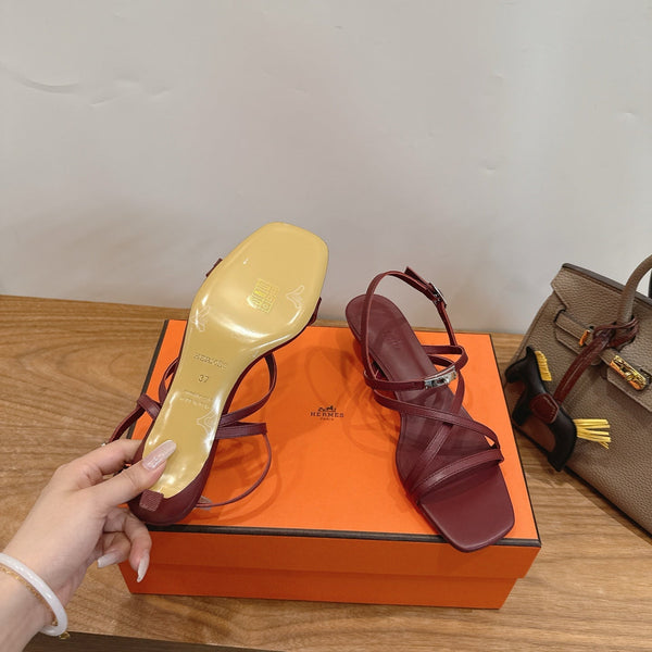 Hermes June Sandal Burgundy in Cowhide 744050
