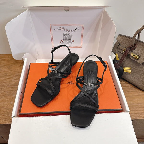 Hermes June Sandal Black in Cowhide 744051
