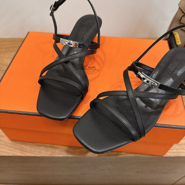 Hermes June Sandal Black in Cowhide 744051