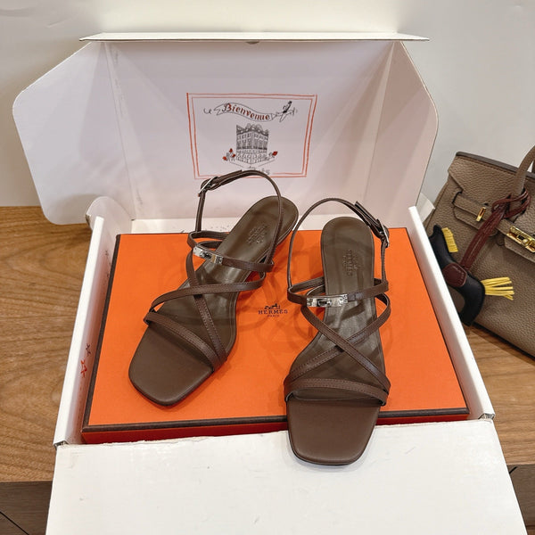 Hermes June Sandal Brown in Cowhide 744052