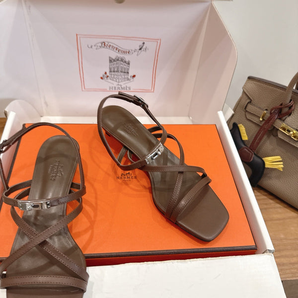Hermes June Sandal Brown in Cowhide 744052