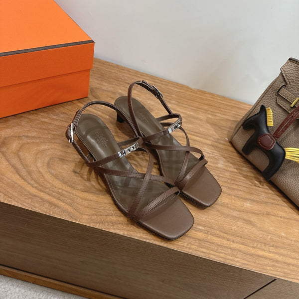 Hermes June Sandal Brown in Cowhide 744052