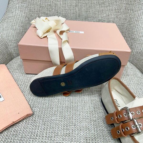 Miu 26 Ballet Flat Light Brown in Brushed Fabric 747431