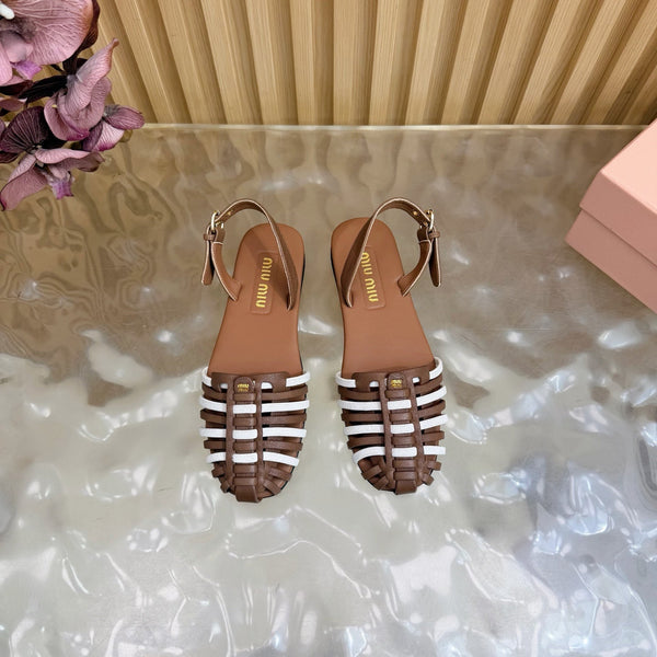 Miu Fisherman Sandal Brown White in Cowhide 749064