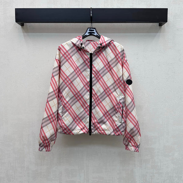 BBR Hooded Check Jacket Pink in Polyester 378873