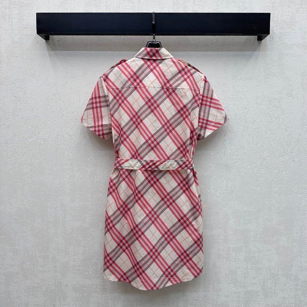 BBR Checkered Short-Sleeve Shirt Dress Pink in Polyester 378866