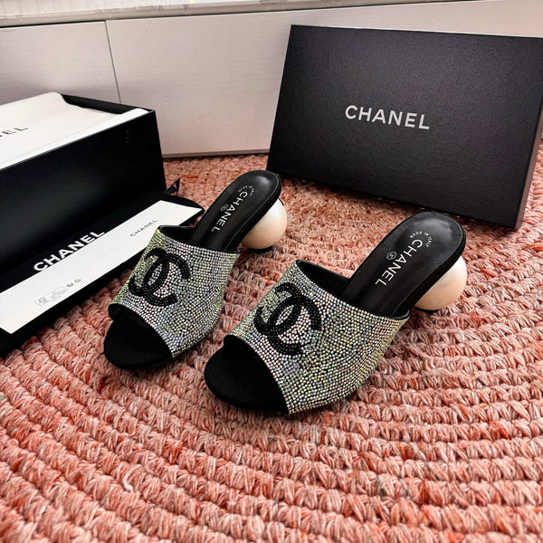CD 26SS Pearl Heel 70mm Bow Sandals Black in Cowhide 760558