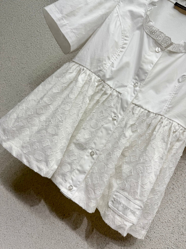 LV Short-sleeved Top White in Cotton 382445