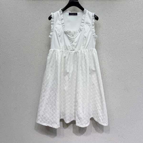 LV Sleeveless Dress White in Cotton 382442