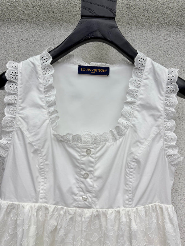 LV Sleeveless Dress White in Cotton 382442