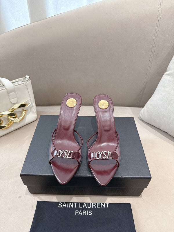 YSL High-heels 80mm Transparent Sandals Burgundy in Leather 771713