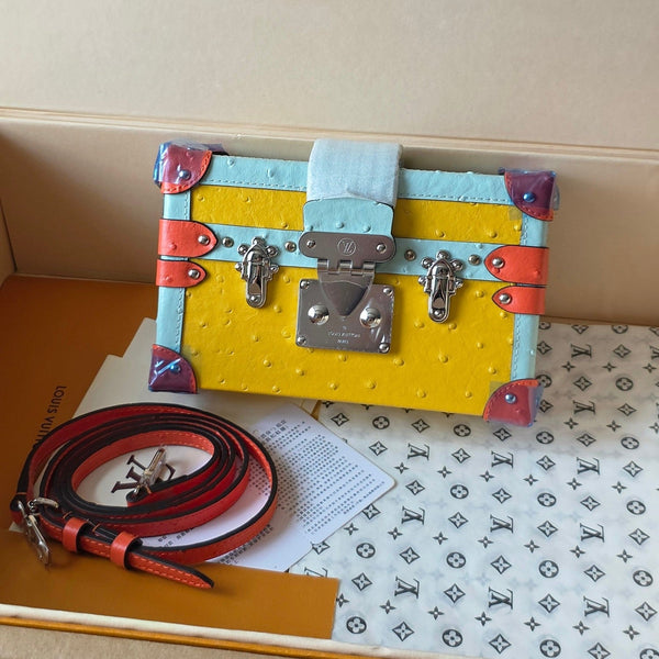 LV Petite Malle Bag 20cm Yellow in Ostrich-embossed Cowhide 287743