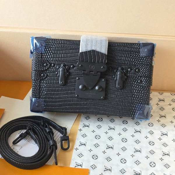 LV Petite Malle Bag 20cm Black in Lizard-pattern Cowhide 287740