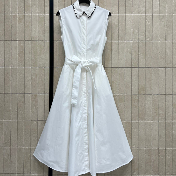 CD 26 Color-blocked Collared Sleeveless Shirt Dress White in Cotton 385734