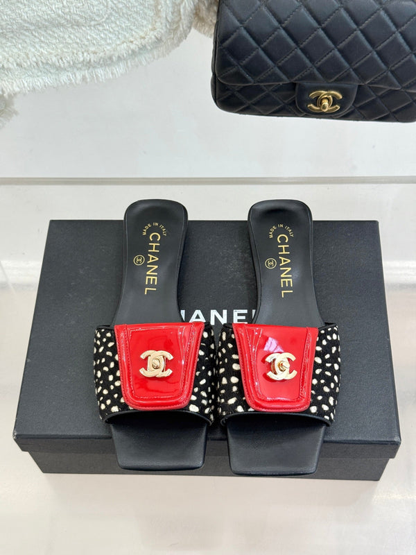 CC 26 Buckle Square Toe Slippers Black in Horse hair 803182