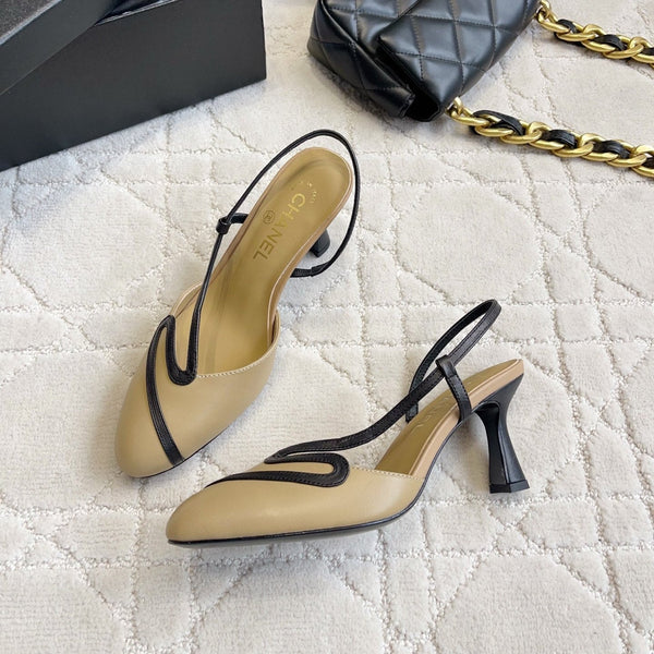 CC 26 Color-Blocked High Heels 75mm Beige in Leather 808101
