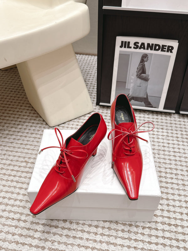 CL 26 Square Toe Lace-up Oxford Heels 85 Red in Lambskin 813302