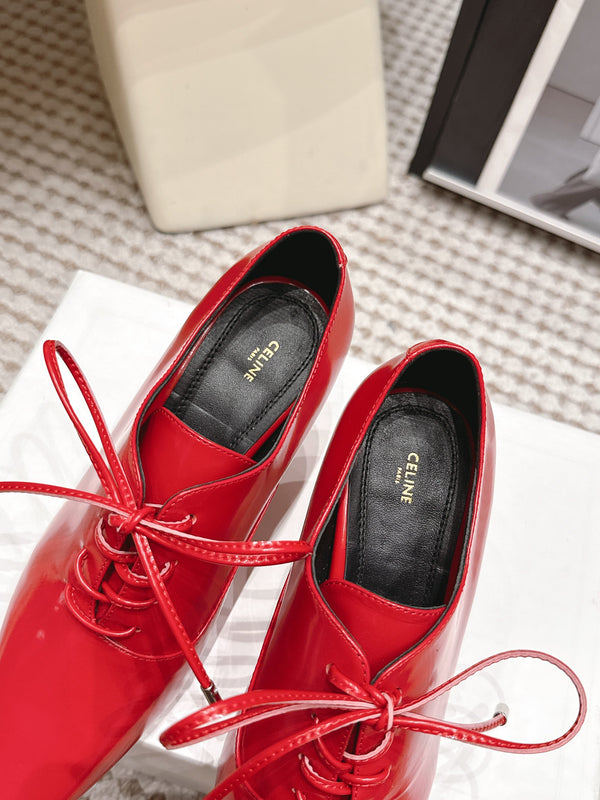 CL 26 Square Toe Lace-up Oxford Heels 85 Red in Lambskin 813302
