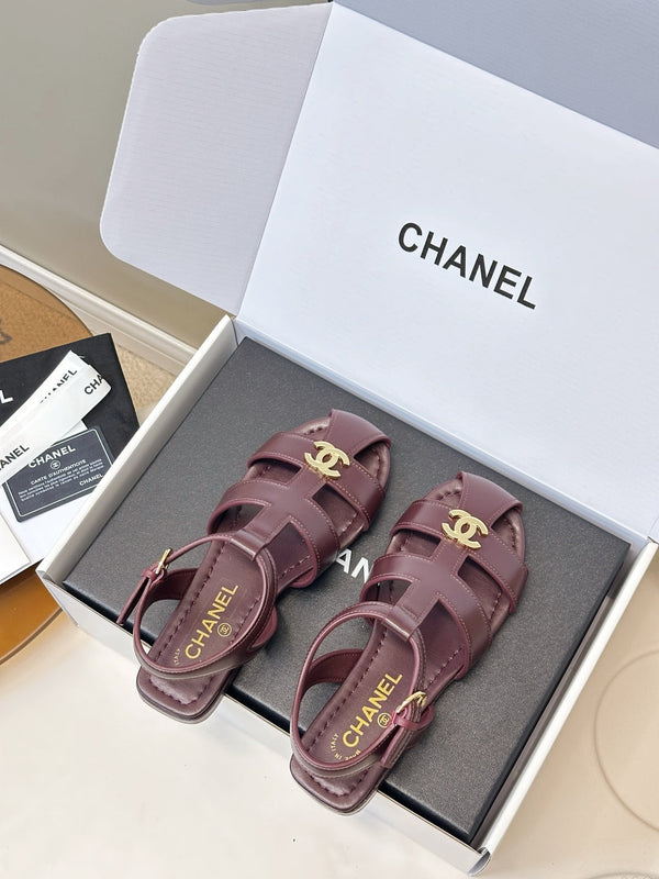 CC 26  T-strap Openwork Roman Sandals Burgundy in Cowhide  815986
