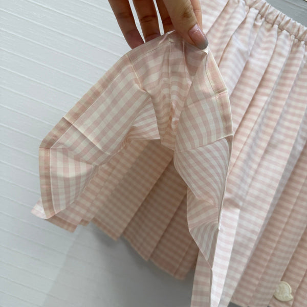 Moncler 26 Check Pleated Midi Skirt Light Pink in Cotton 389743