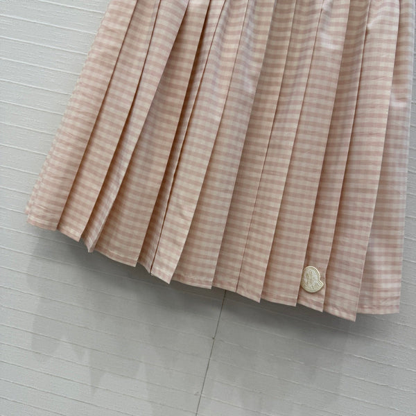 Moncler 26 Check Pleated Midi Skirt Light Pink in Cotton 389743