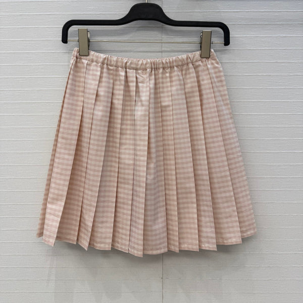 Moncler 26 Check Pleated Midi Skirt Light Pink in Cotton 389743