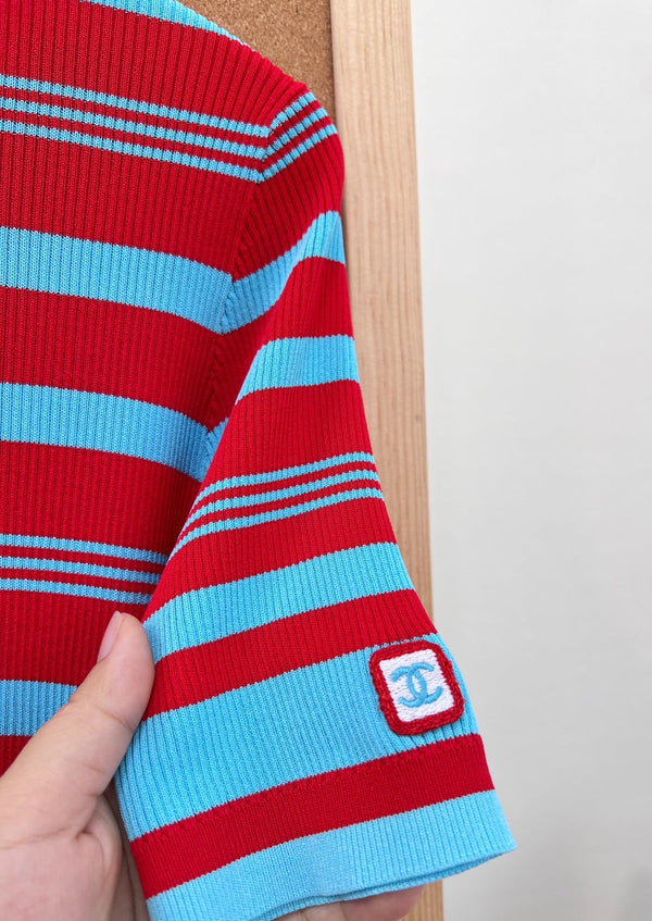 CC 2026 Red And Turquoise Striped Tencel Top 481971