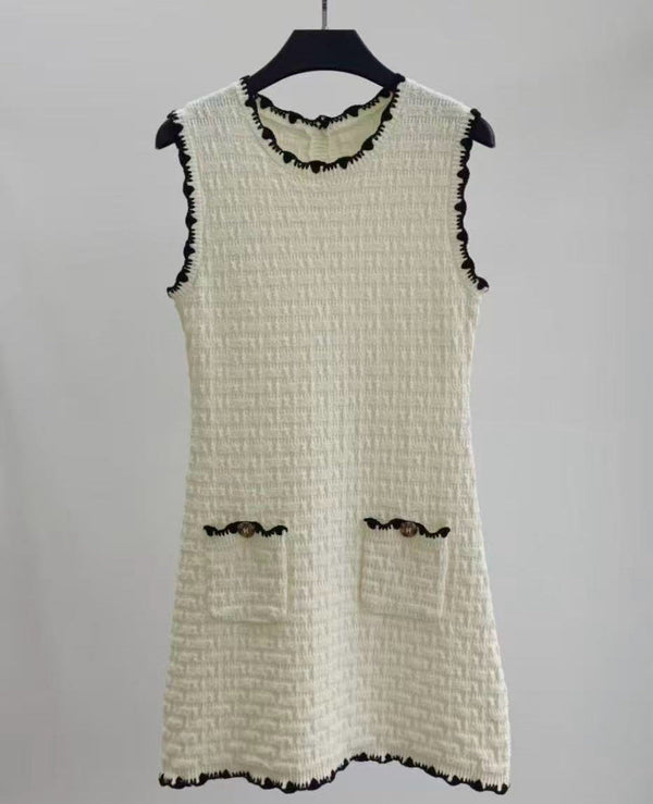 CC 2026 Cream Block Lace Hand-Croche Lace Knit Vest Dress 408799