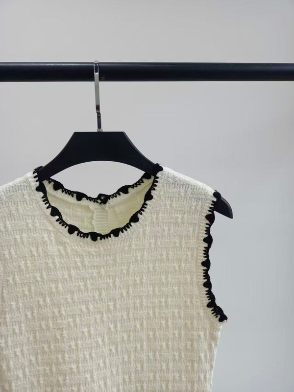 CC 2026 Cream Block Lace Hand-Croche Lace Knit Vest Dress 408799