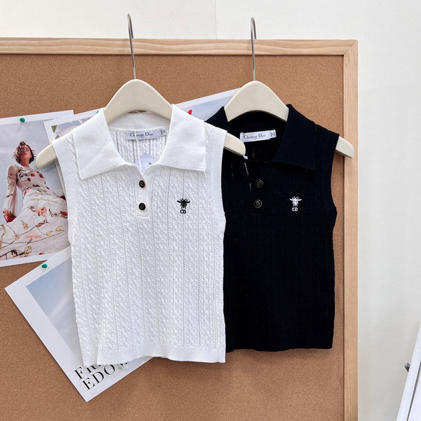 CD 2026 Knit Polo Vest Bee Embroidery Wool 481948