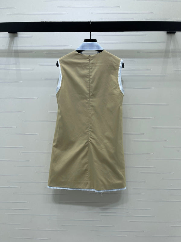 CD Color-Blocked Striped Collared Sleeveless Dress Cotton 392608
