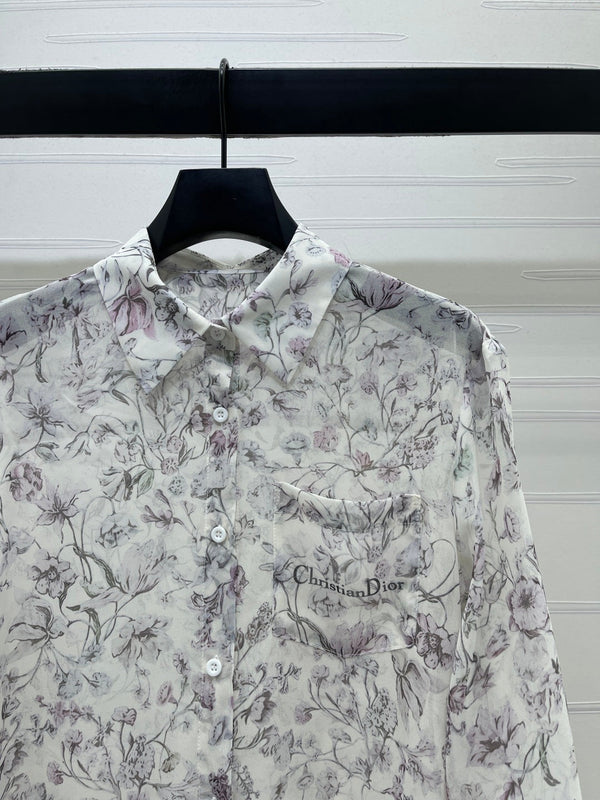 CD Printed Sheer Long-Sleeve Shirt 392641