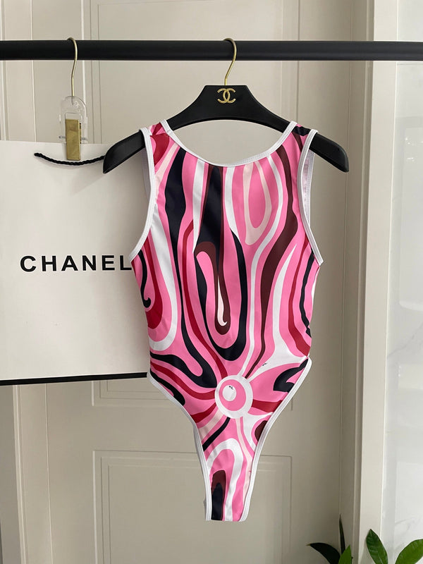 Pucci Printed One-Piece Pink Swimsuit Cotton Blend 149644