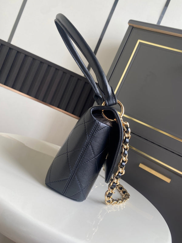 CC Mini Flap Top Handle Bag 25cm Black Lambskin