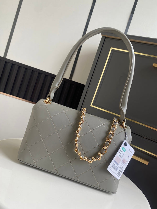 CC Mini Flap Top Handle Bag 25cm Light Grey Lambskin