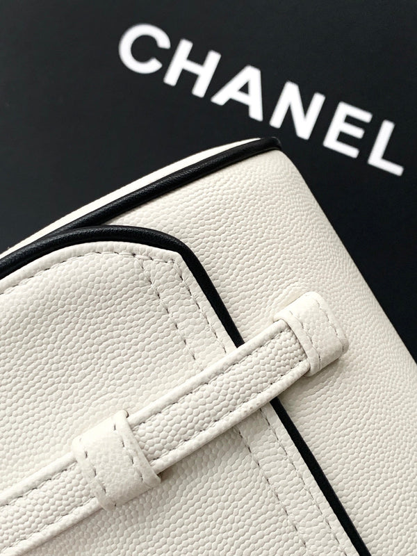 CC Preppy Coco Bowling Bag 30cm White Cowhide Lambskin