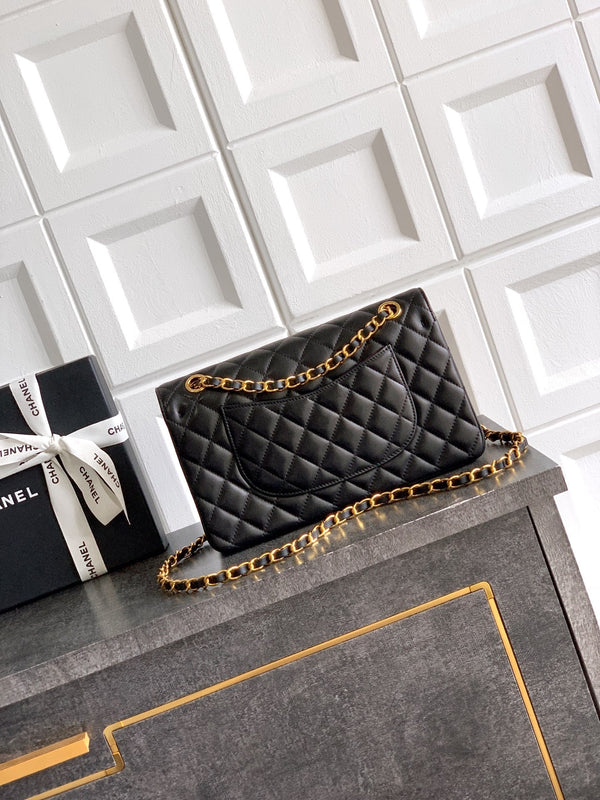 CC Flower Embellished Handbag 25.5cm Black Lambskin