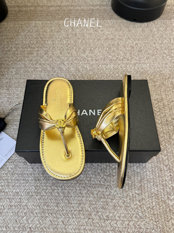 CC 26S Thong Slide Sandals Gold Metallic Cowhide 835643