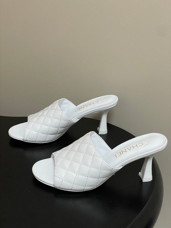 CC Quilted Heeled Sandal 8cm White Lambskin 834719