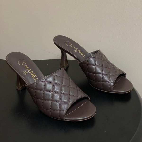 CC Quilted Heeled Sandal 8cm Dark Brown Lambskin 834717