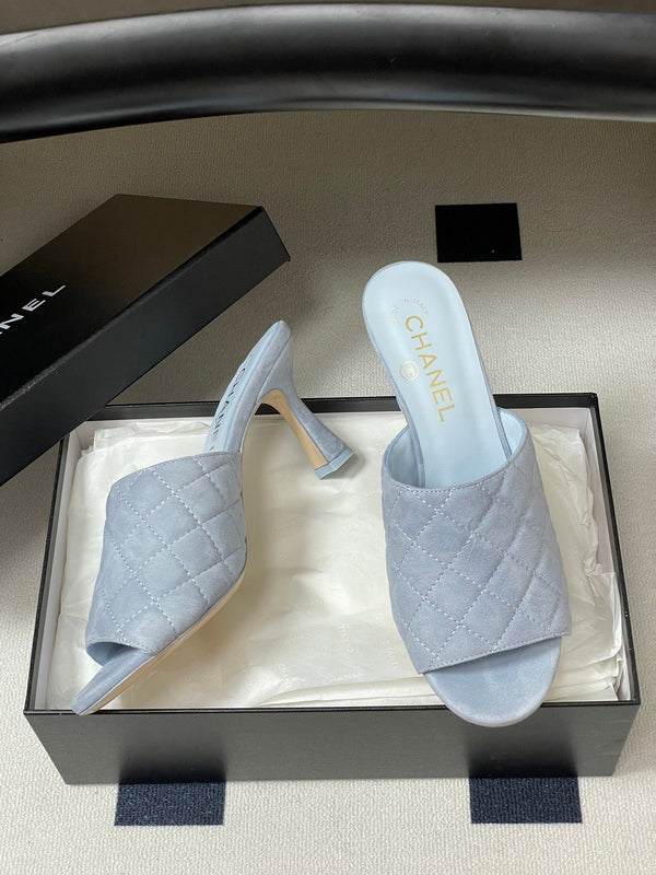 CC Quilted Heeled Sandal 8cm Blue Suede 834699