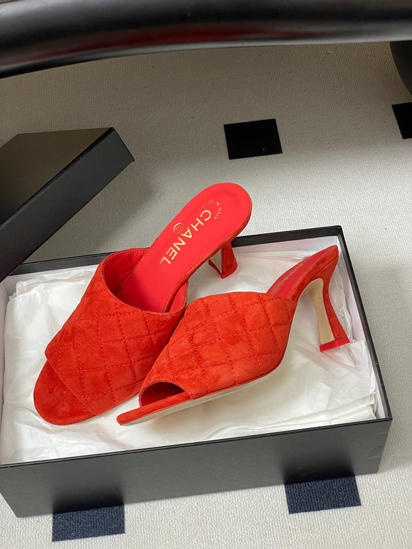 CC Quilted Heeled Sandal 8cm Red Suede 834698