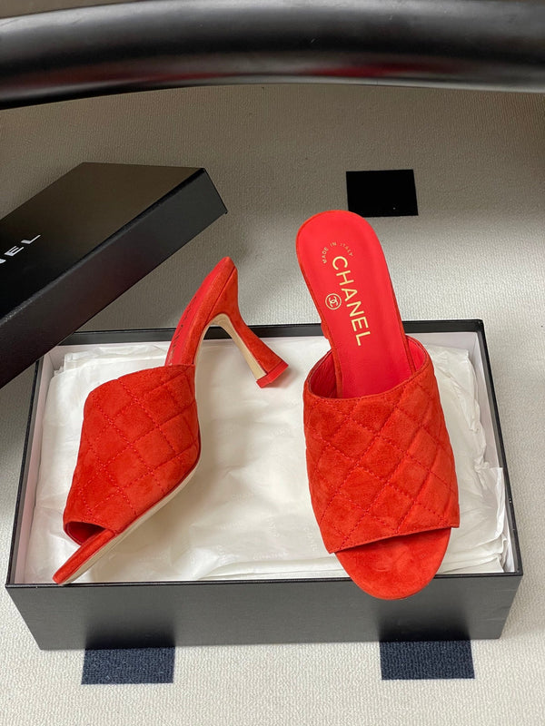 CC Quilted Heeled Sandal 8cm Red Suede 834698