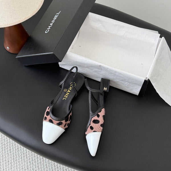 CC Slingback Flats Brown Black Spotted Calfskin 840027