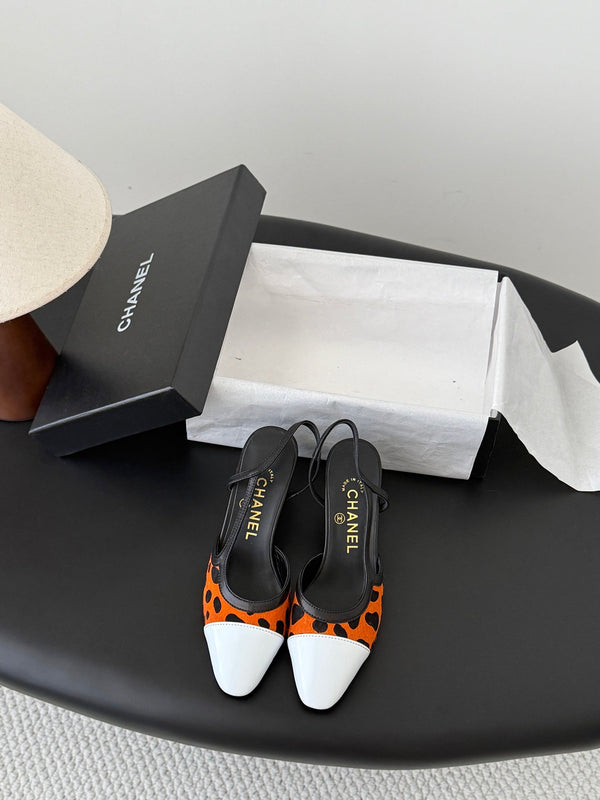 CC Slingback Pums Orange Black Spotted Calfskin 840020