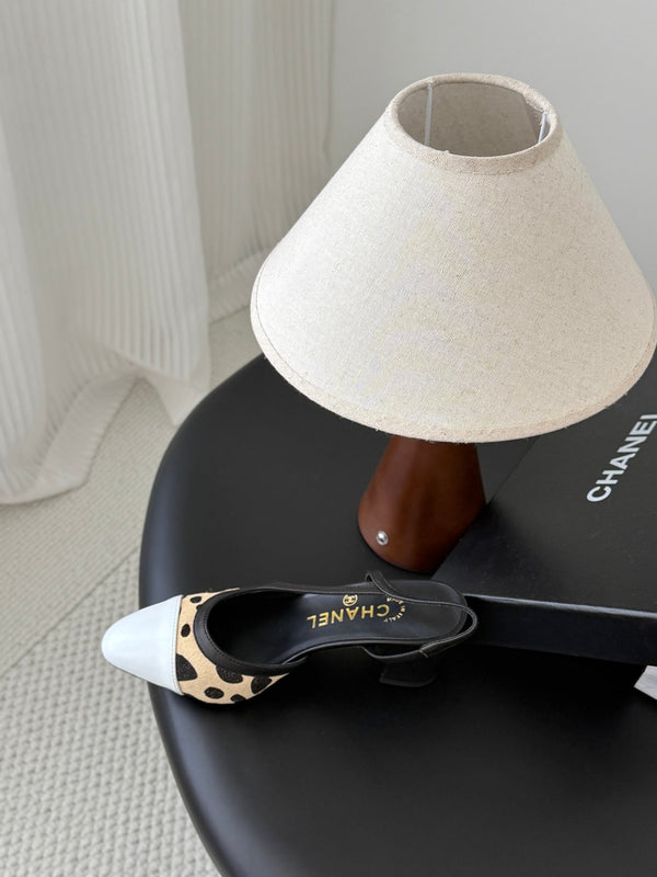 CC Slingback Pums Begie Black Spotted Calfskin 8400219