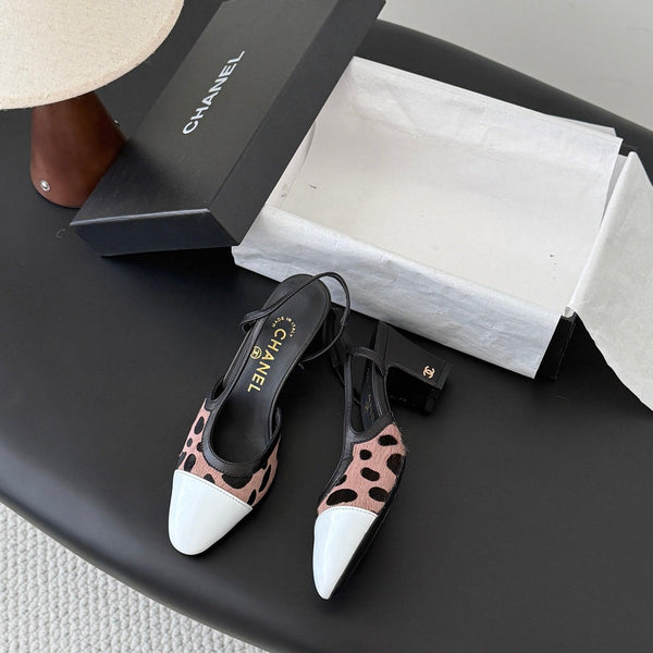 CC Slingback Pums Brown Black Spotted Calfskin 8400218